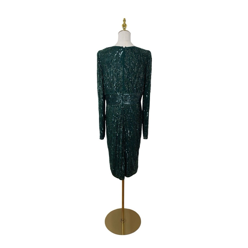 Mac Duggal 4632 Emerald Green Sequin Long Sleeve Cocktail Dress Size 16 $498 - Picture 7 of 8